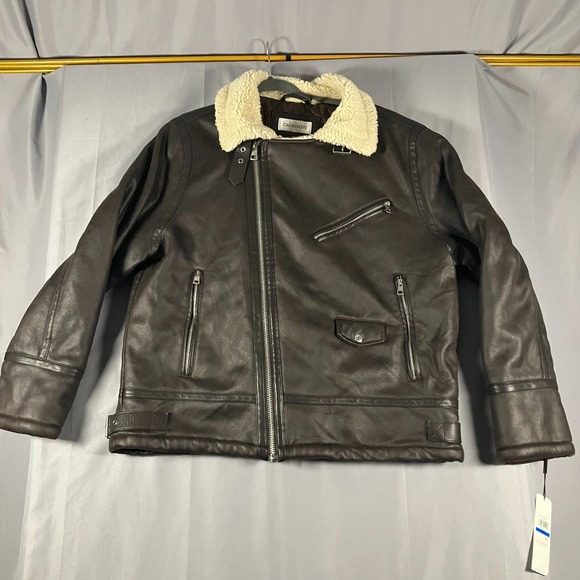 Calvin Klein Other - Calvin Klein Men's Extra Large Faux Leather Sherpa Collar Moto Jacket Brown